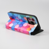 iPhone 13 Pro Case Hülle - Flip Geometrische hexagone mit Ablage für Kreditkarten, Ticket, SIM-Karte - Multi-col- Or