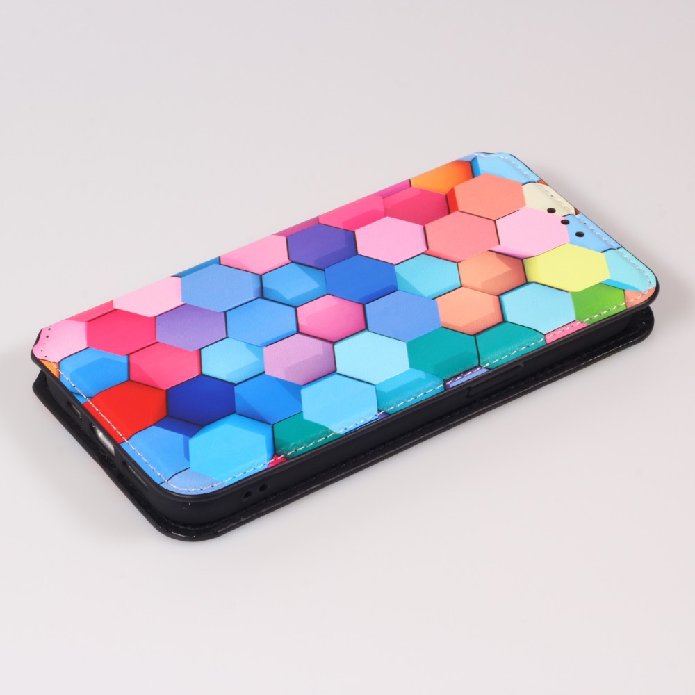 iPhone 13 Pro Case Hülle - Flip Geometrische hexagone mit Ablage für Kreditkarten, Ticket, SIM-Karte - Multi-col- Or