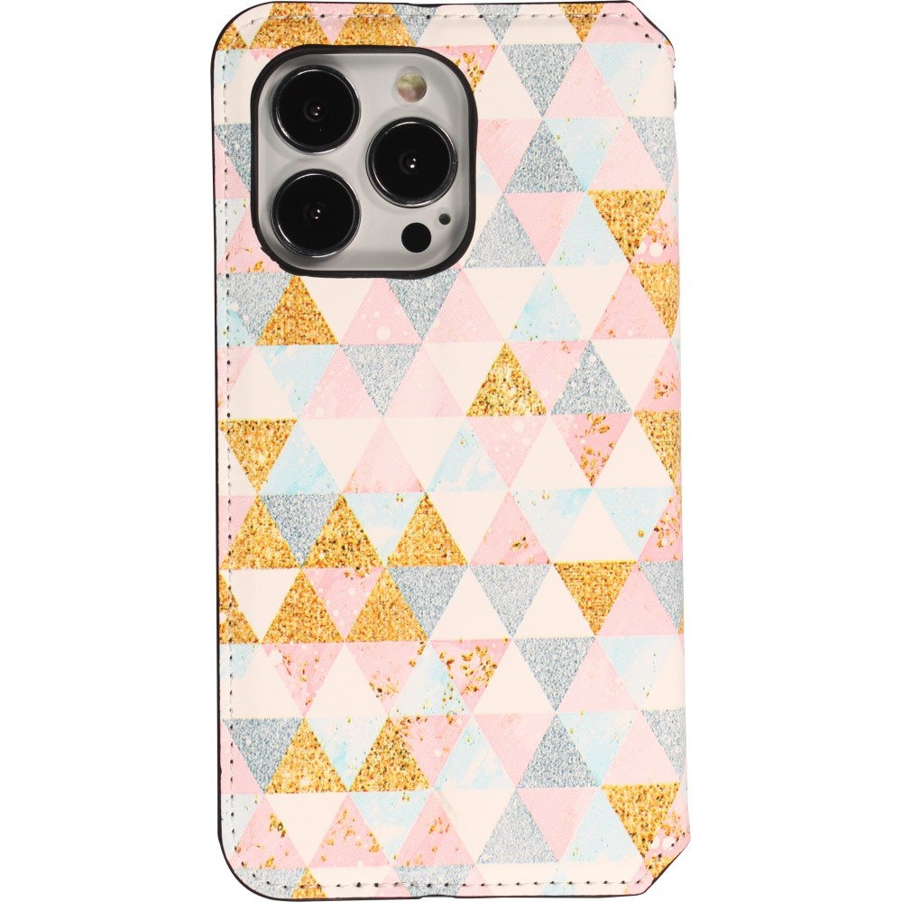 iPhone 13 Pro Case Hülle - Flip Geometrische Dreiecke mit Ablage für Kreditkarten, Ticket, SIM-Karte