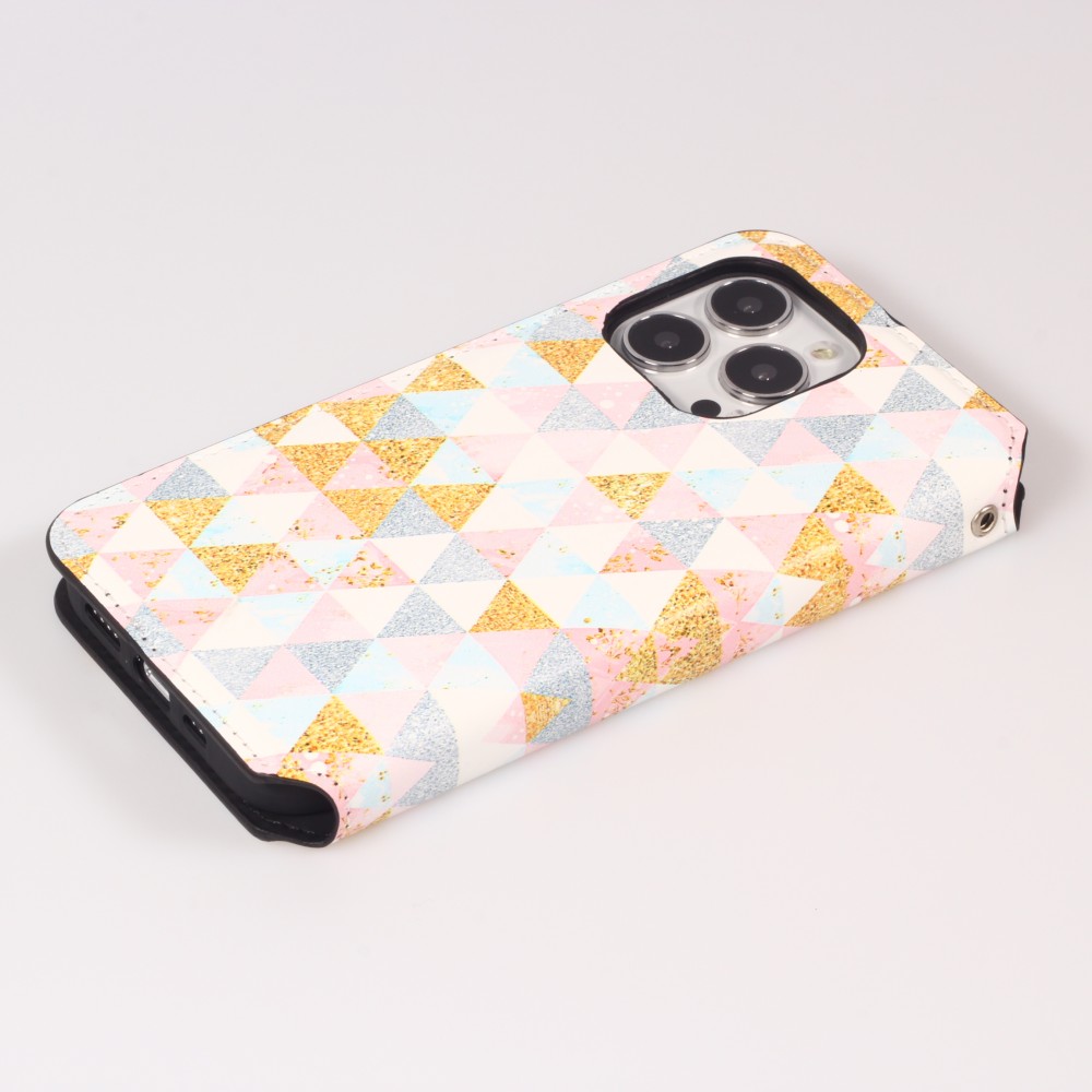 iPhone 13 Pro Case Hülle - Flip Geometrische Dreiecke mit Ablage für Kreditkarten, Ticket, SIM-Karte