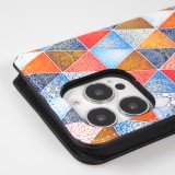 iPhone 13 Pro Case Hülle - Flip Geometrische orientalische Dreiecke mit Ablage für Kreditkarten, Ticket, SIM-Karte