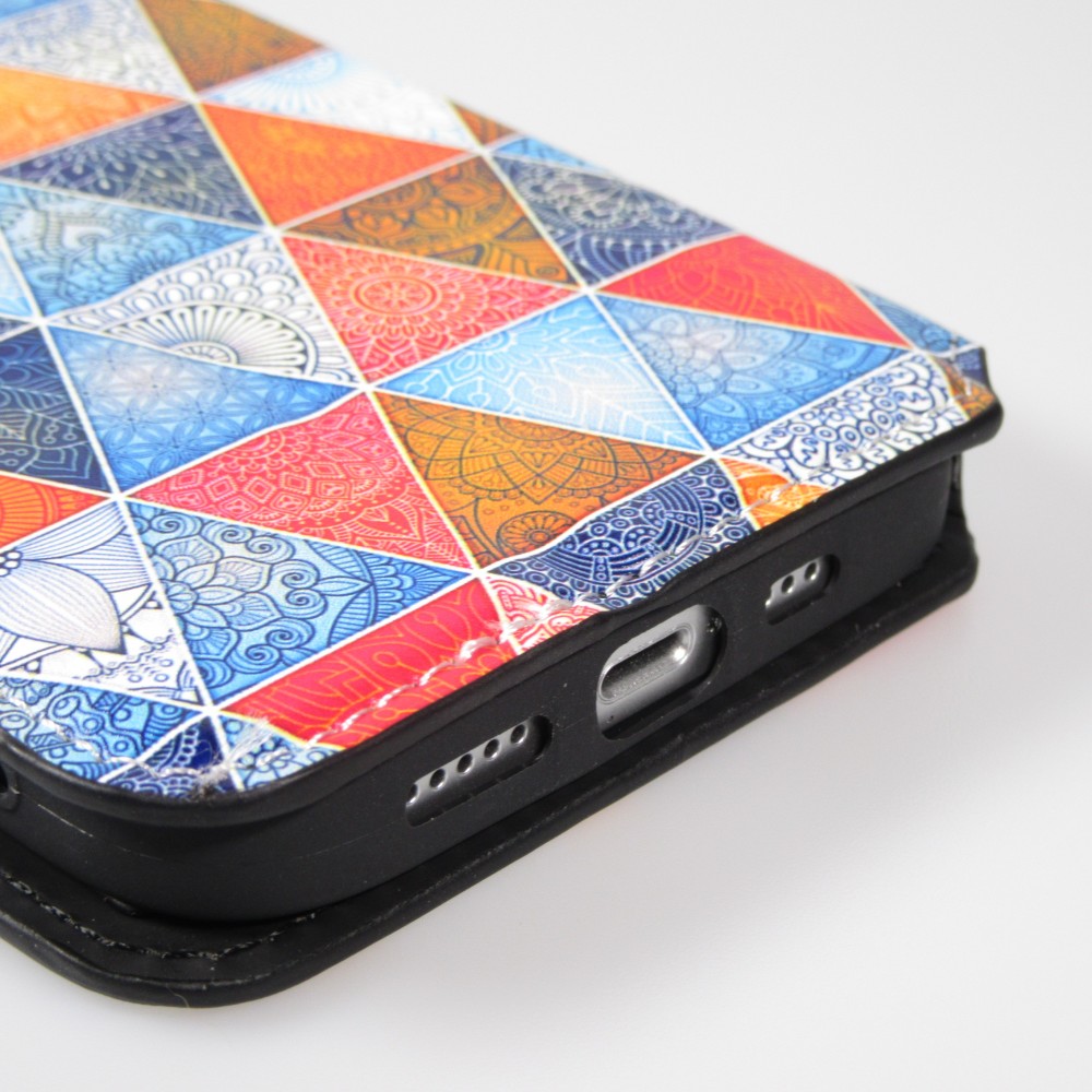 Fourre iPhone 13 Pro Max - Flip Géométrique triangles orientale avec rangement pour cartes de crédit, billet, carte SIM