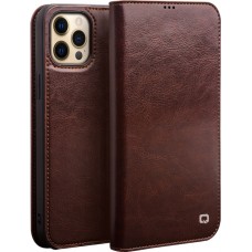 Fourre iPhone 13 Pro Max - Flip Qialino cuir véritable - Brun