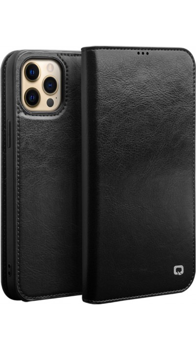 iPhone 13 Pro Case Hülle - Qialino Flip Echtleder - Schwarz