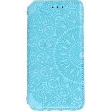 Fourre iPhone 13 Pro Max - Flip Wallet fashion mandala design artistique - Bleu clair