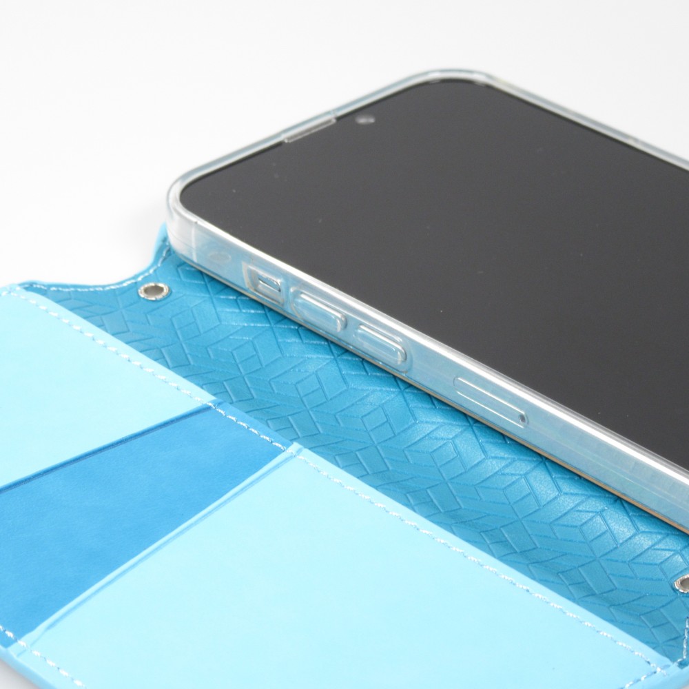 iPhone 13 Pro Case Hülle - Flip Wallet Fashion künstlerisches Mandala Design  - Hellblau