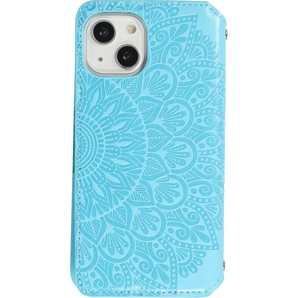 iPhone 13 Pro Case Hülle - Flip Wallet Fashion künstlerisches Mandala Design  - Hellblau
