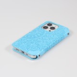 iPhone 13 Pro Case Hülle - Flip Wallet Fashion künstlerisches Mandala Design  - Hellblau