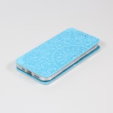 Fourre iPhone 13 Pro Max - Flip Wallet fashion mandala design artistique - Bleu clair