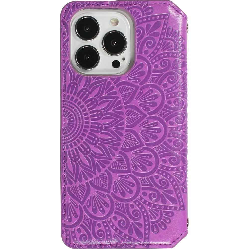 Fourre iPhone 13 Pro Max - Flip Wallet fashion mandala design artistique - Violet