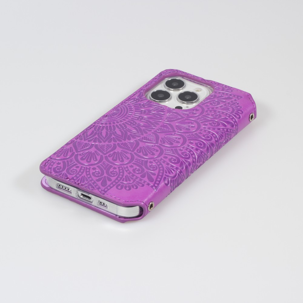 iPhone 13 Pro Case Hülle - Flip Wallet Fashion künstlerisches Mandala Design  - Violett