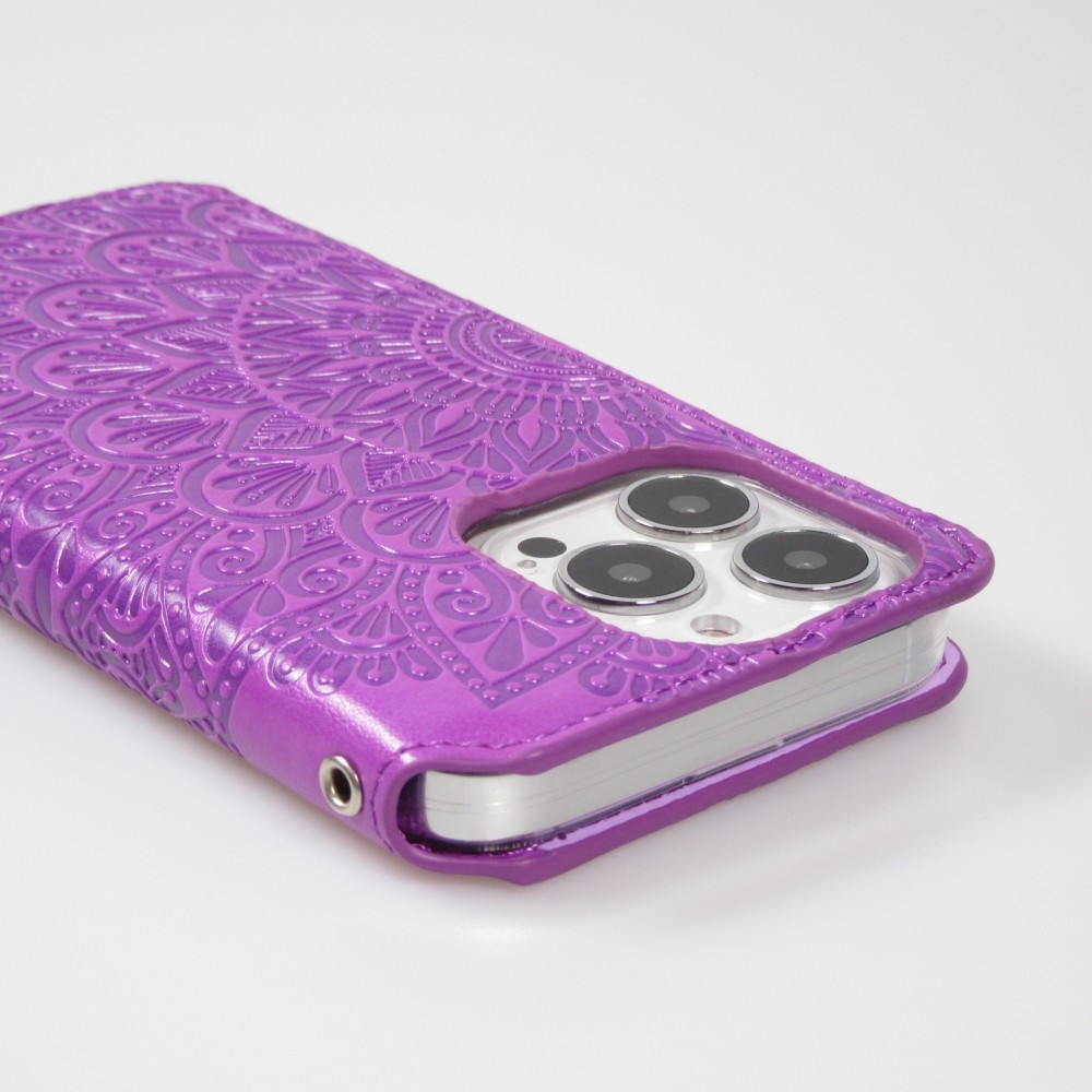 Fourre iPhone 13 Pro Max - Flip Wallet fashion mandala design artistique - Violet