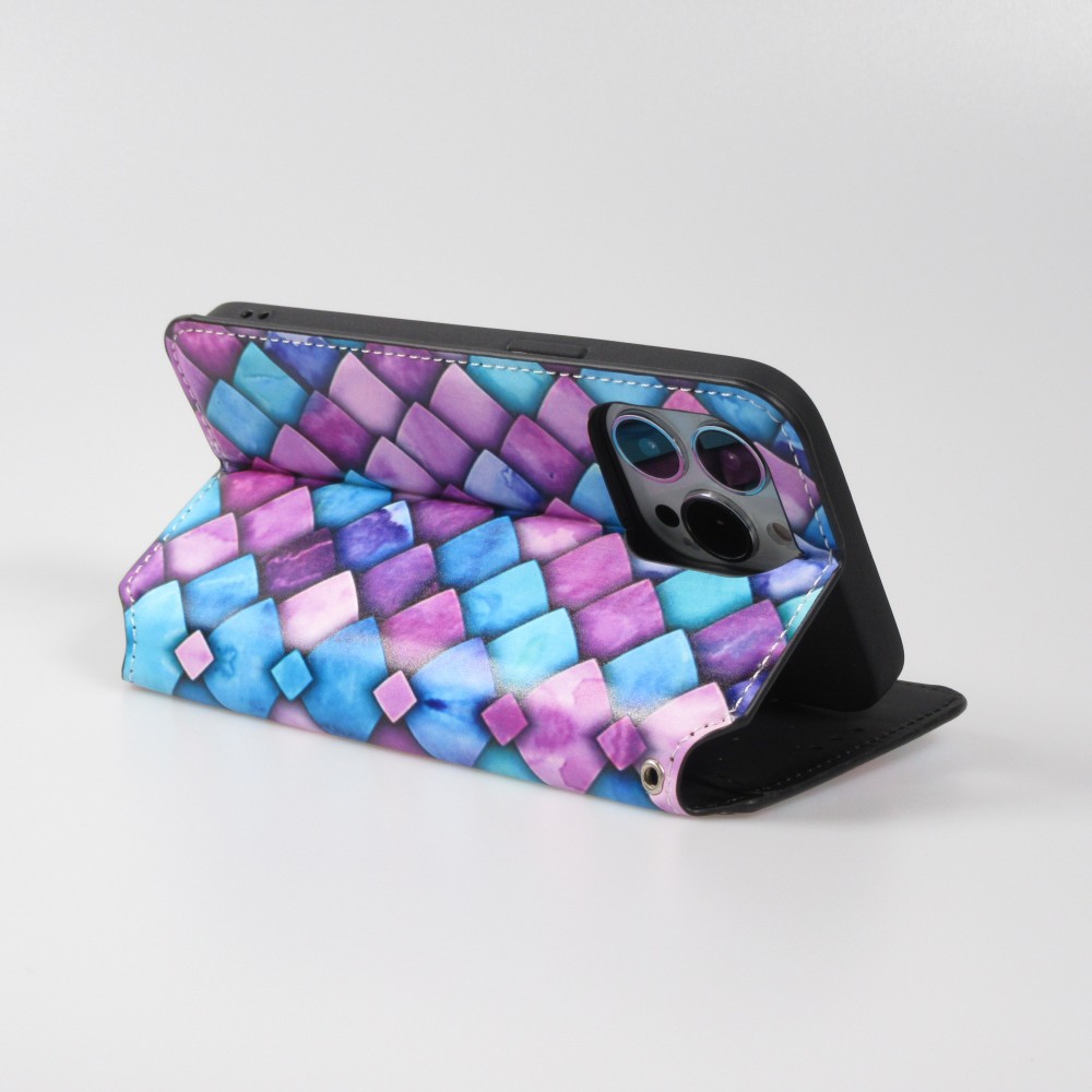 iPhone 13 Pro Case Hülle - Flip Drachenschuppen mit Aufbewahrung für Kreditkarten, Ticket, SIM-Karte