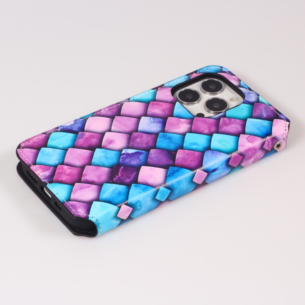 iPhone 13 Pro Case Hülle - Flip Drachenschuppen mit Aufbewahrung für Kreditkarten, Ticket, SIM-Karte