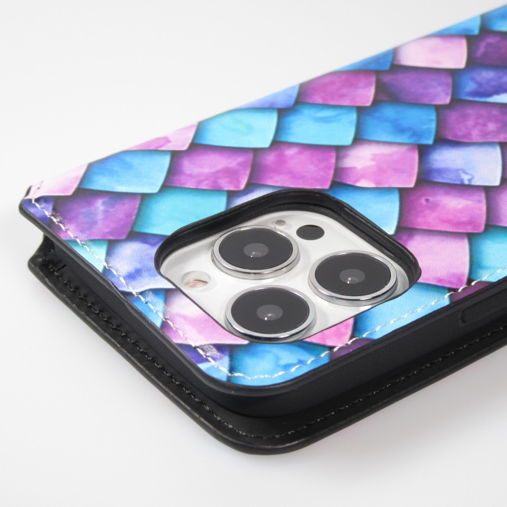 iPhone 13 Pro Case Hülle - Flip Drachenschuppen mit Aufbewahrung für Kreditkarten, Ticket, SIM-Karte