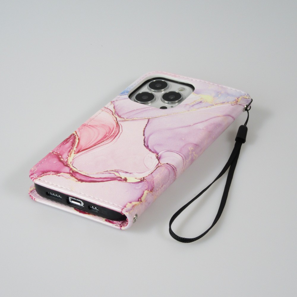 Fourre iPhone 13 Pro Max - Flip Wallet Liquid Color avec fermeture à aimant - Liquid Rose