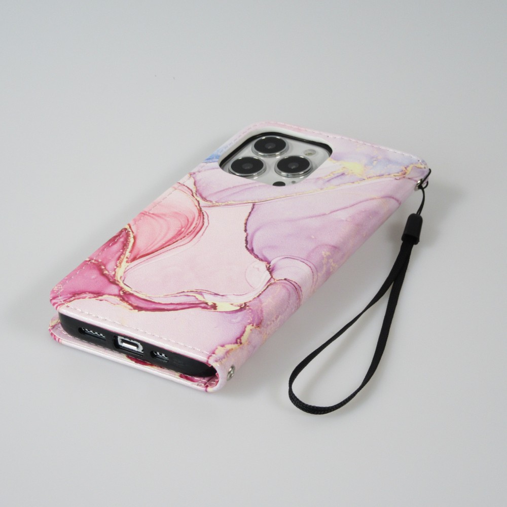 Fourre iPhone 13 Pro - Flip Wallet Liquid Color avec fermeture à aimant - Liquid Rose