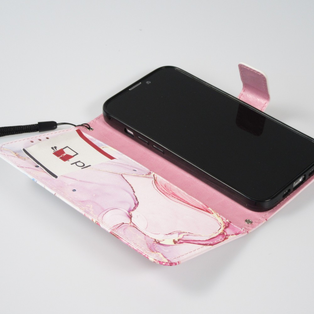 iPhone 12 / 12 Pro Case Hülle - Flip Wallet Liquid Color mit Magnet Verschluss - Liquid Rose