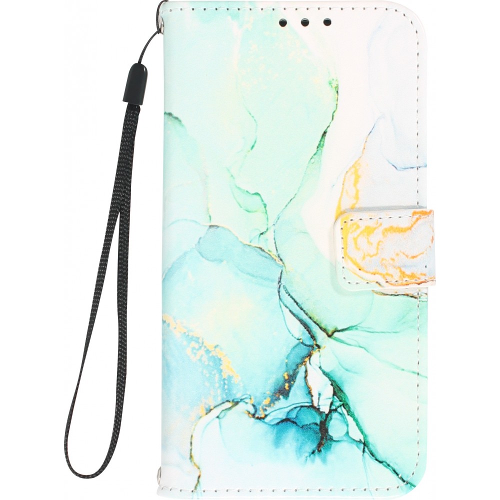 iPhone 13 Pro Max Case Hülle - Flip Wallet Liquid Color mit Magnet Verschluss - Mint Wave