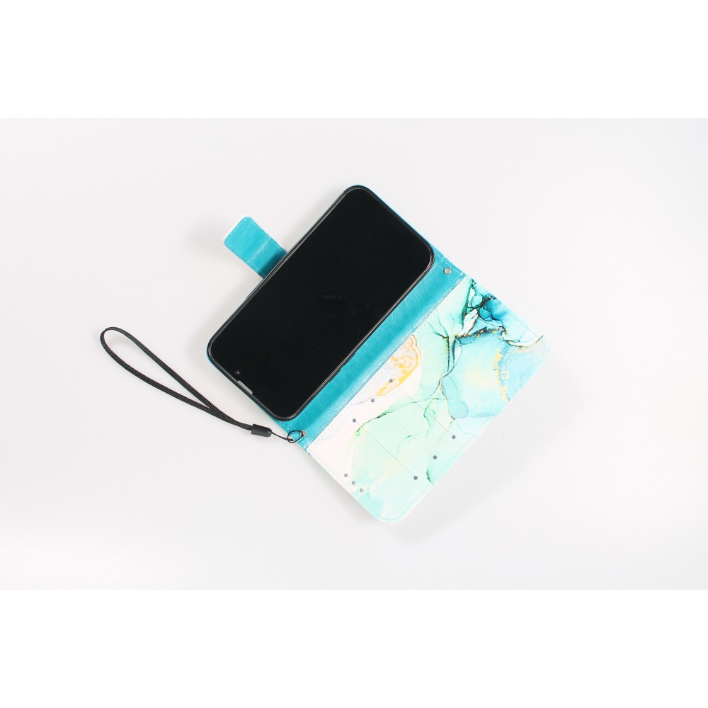 Fourre iPhone 12 / 12 Pro - Flip Wallet Liquid Color avec fermeture à aimant - Mint Wave