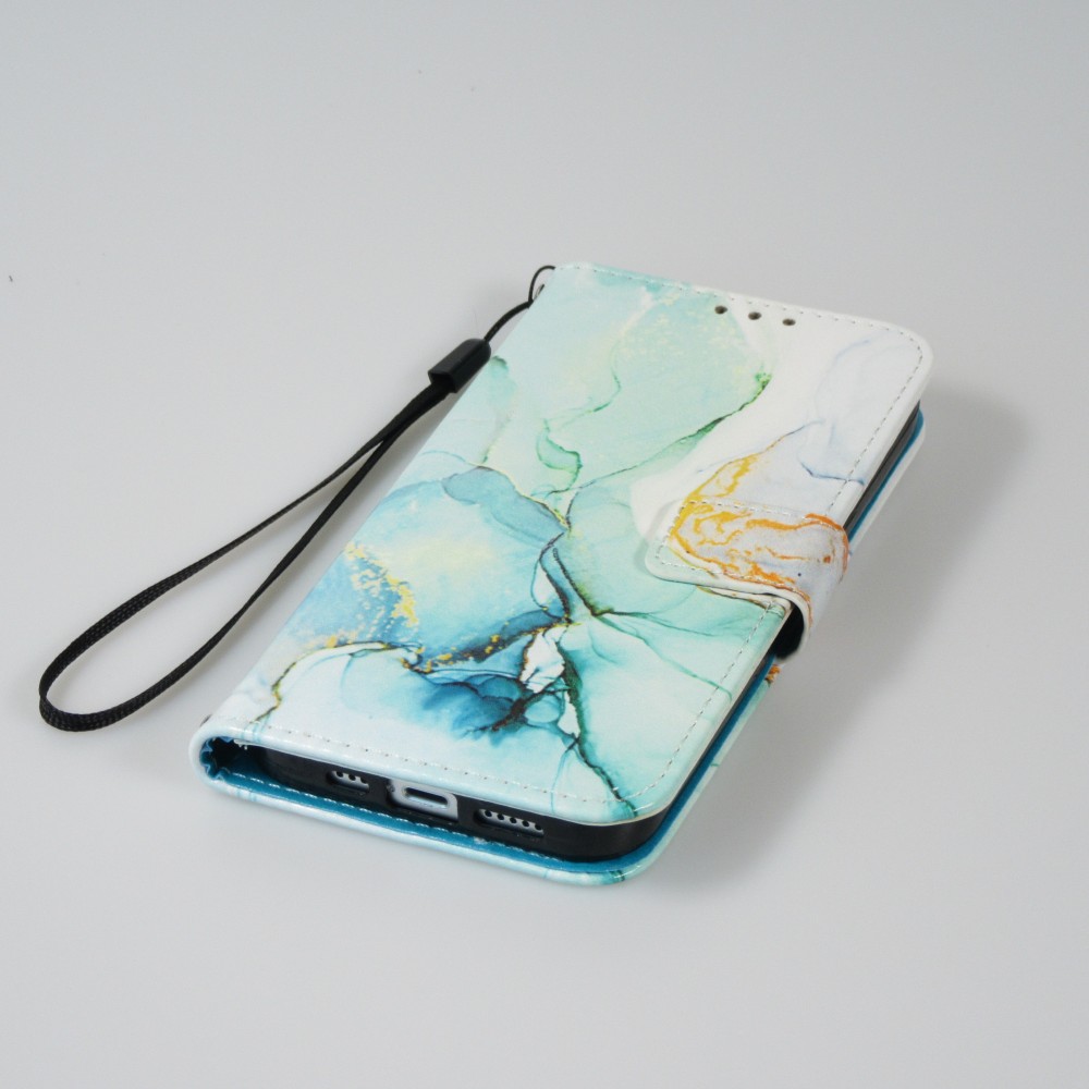 iPhone 13 Pro Max Case Hülle - Flip Wallet Liquid Color mit Magnet Verschluss - Mint Wave