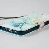 iPhone 13 Pro Max Case Hülle - Flip Wallet Liquid Color mit Magnet Verschluss - Mint Wave