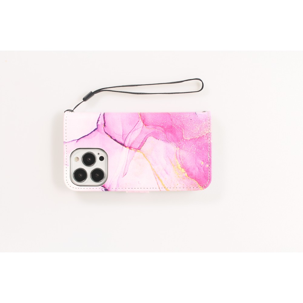 Fourre iPhone 13 Pro - Flip Wallet Liquid Color avec fermeture à aimant - Purple Sunset
