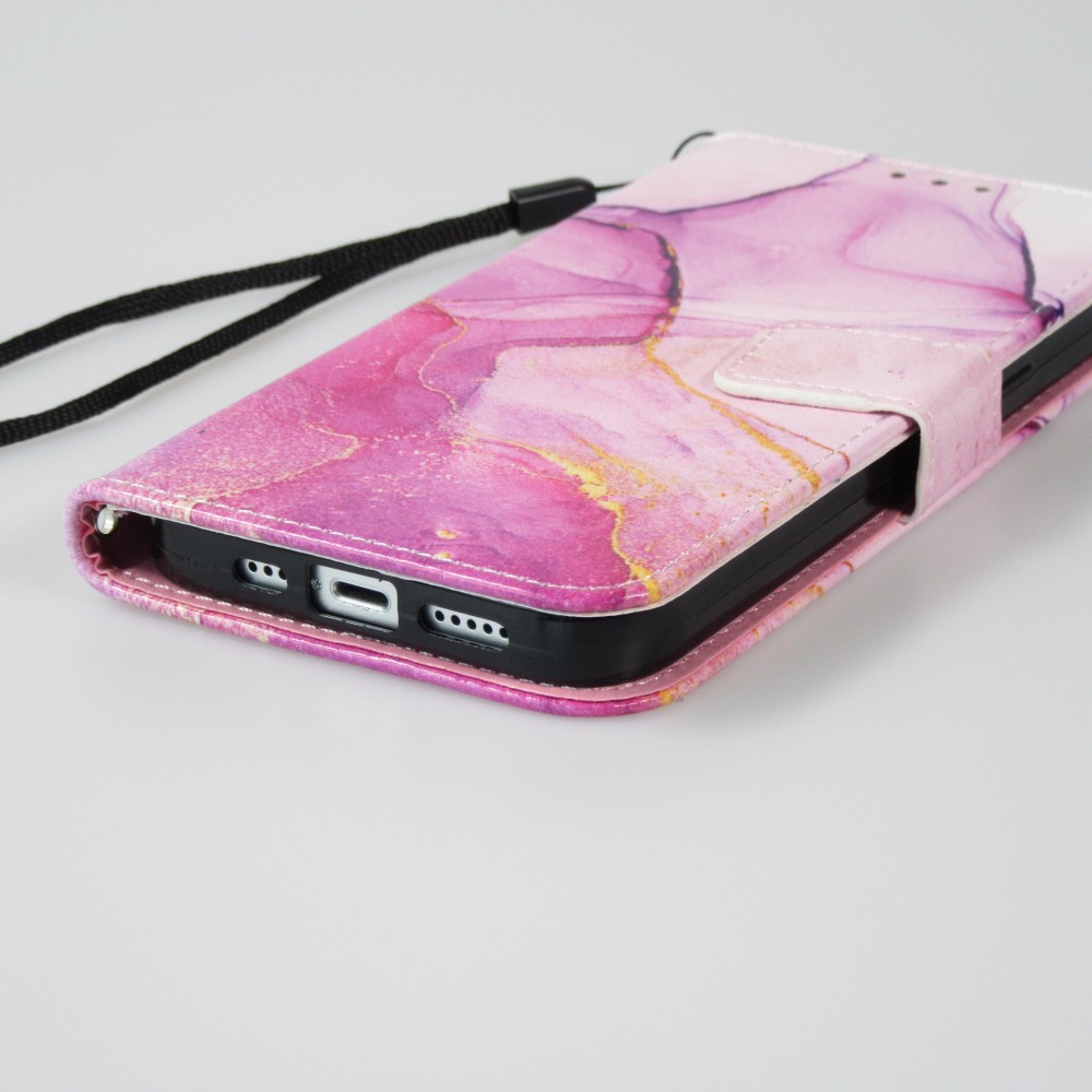 Fourre iPhone 13 Pro - Flip Wallet Liquid Color avec fermeture à aimant - Purple Sunset
