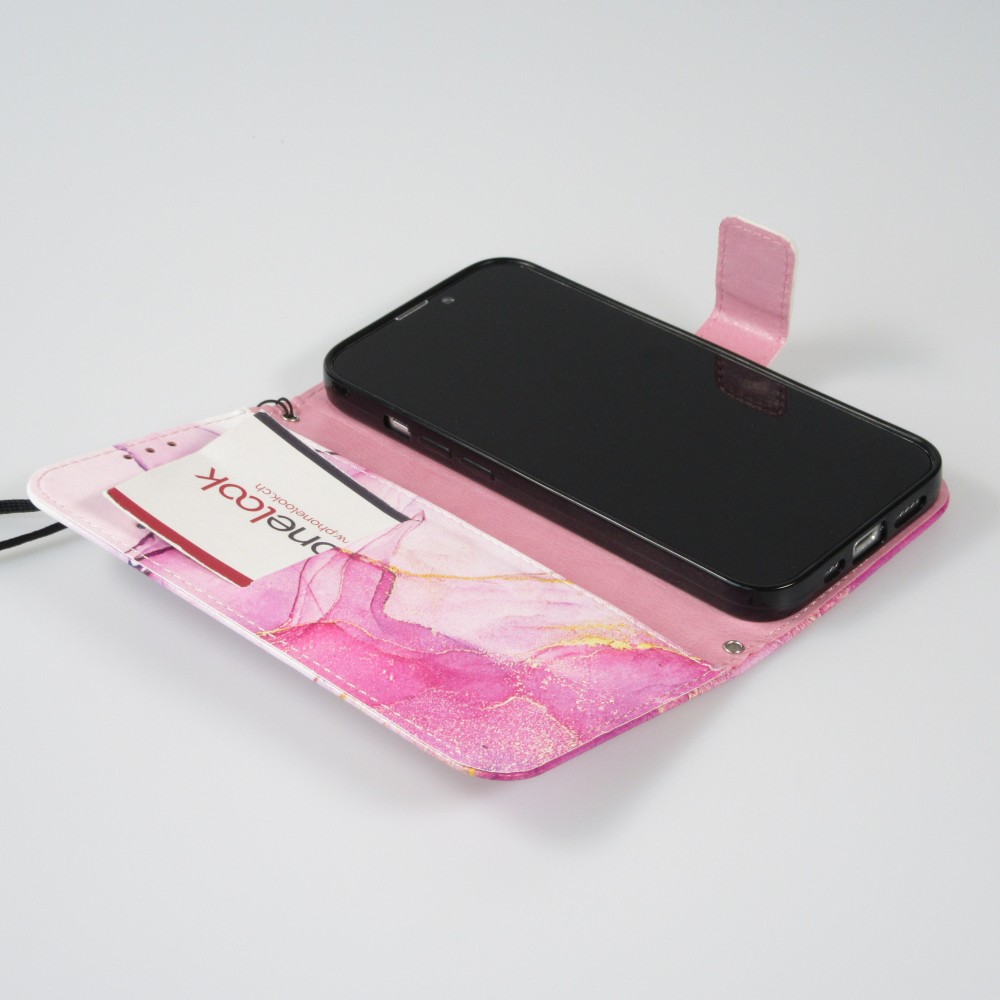 Fourre iPhone 13 Pro Max - Flip Wallet Liquid Color avec fermeture à aimant - Purple Sunset