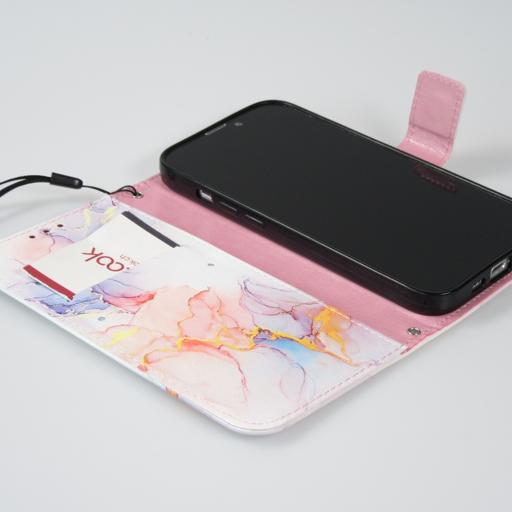 Fourre iPhone 13 Pro - Flip Wallet Liquid Color avec fermeture à aimant - Sunrise