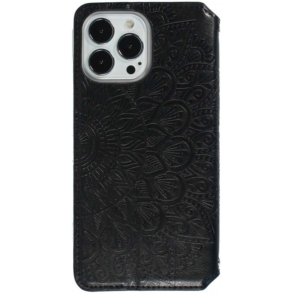 iPhone 13 Case Hülle - Flip Wallet Fashion künstlerisches Mandala Design - Schwarz