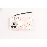 iPhone 13 Pro Max Case Hülle - Flip Wallet marmor geometric lines mit Magnet Verschluss - Rosa