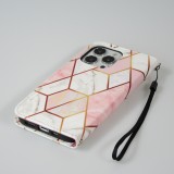 iPhone 13 Pro Case Hülle - Flip Wallet marmor geometric lines mit Magnet Verschluss - Rosa