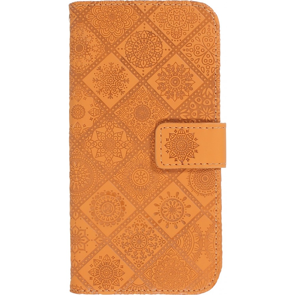 iPhone 13 Pro Max Case Hülle - Premium Flip Wallet Kautschuk oriental Muster mit Magnetverschluss - Beige