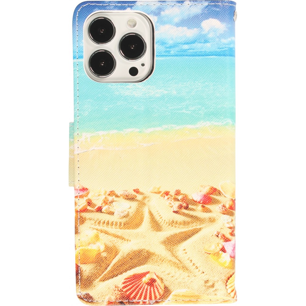 iPhone 13 Pro Max Case Hülle - Premium Wallet Flip-Magnetverschluss und Kartenfach - Beach Starfish