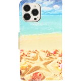 iPhone 13 Pro Case Hülle - Premium Wallet Flip-Magnetverschluss und Kartenfach - Beach Starfish