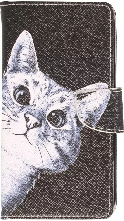 Fourre iPhone 13 Pro - Premium Wallet flip fermeture magnétique et porte-carte - Cat Looking at you - Noir