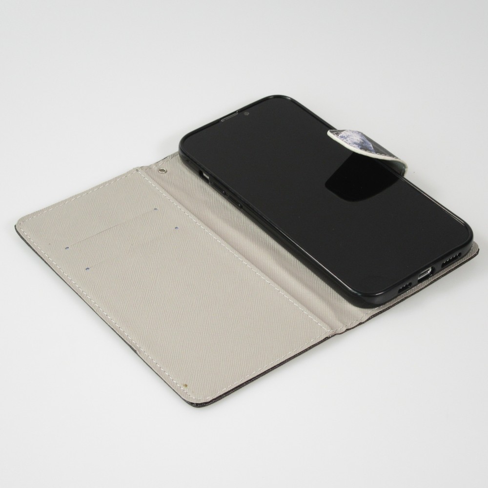 Fourre iPhone 13 Pro Max - Premium Wallet flip fermeture magnétique et porte-carte - Cat Looking at you - Noir