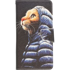 iPhone 13 Pro Max Case Hülle - Premium Wallet Flip-Magnetverschluss und Kartenfach - Katze in Jacke - Schwarz