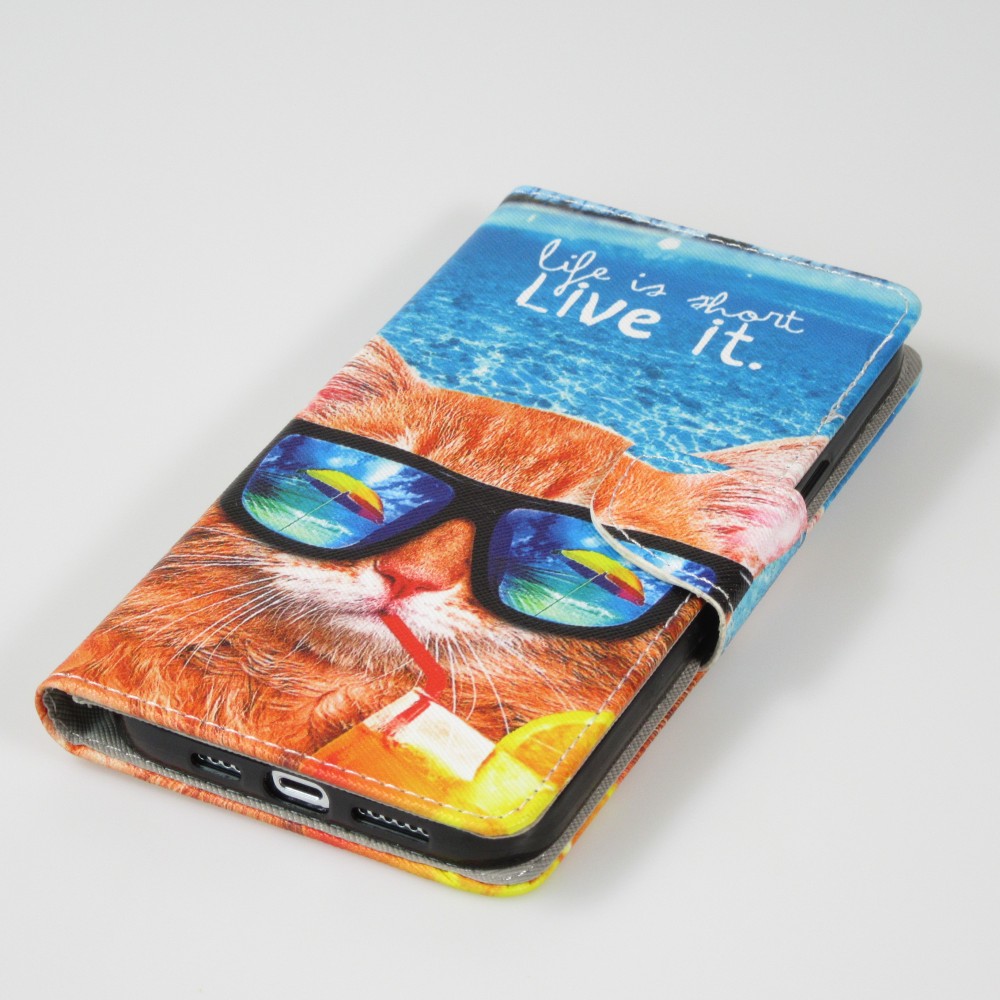 Fourre iPhone 13 Pro Max - Premium Wallet flip fermeture magnétique et porte-carte - Cool Cat Sunglasses