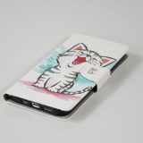 Fourre iPhone 12 / 12 Pro - Premium Wallet flip fermeture magnétique et porte-carte - Cute happy kitten - Blanc