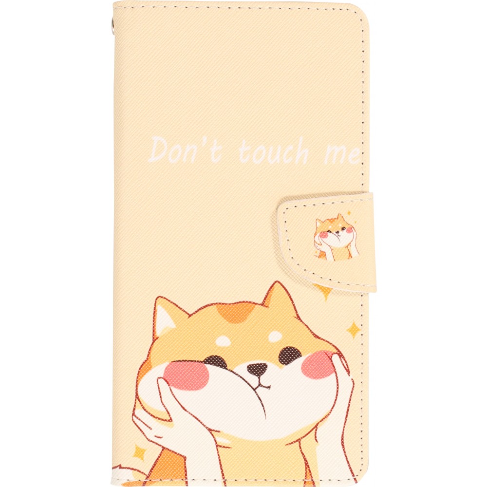 iPhone 12 / 12 Pro Case Hülle - Premium Wallet Flip-Magnetverschluss und Kartenfach - Don't touch me Shiba Inu - Orange