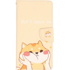 iPhone 12 / 12 Pro Case Hülle - Premium Wallet Flip-Magnetverschluss und Kartenfach - Don't touch me Shiba Inu - Orange