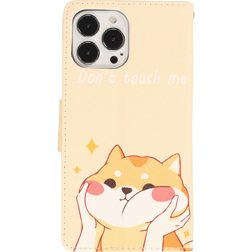 iPhone 12 / 12 Pro Case Hülle - Premium Wallet Flip-Magnetverschluss und Kartenfach - Don't touch me Shiba Inu - Orange