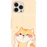 iPhone 12 / 12 Pro Case Hülle - Premium Wallet Flip-Magnetverschluss und Kartenfach - Don't touch me Shiba Inu - Orange