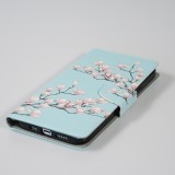 iPhone 13 Pro Case Hülle - Premium Wallet Flip-Magnetverschluss und Kartenfach - Sakura Baum - Hellblau