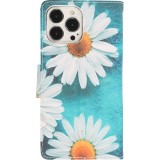 Fourre iPhone 12 / 12 Pro - Premium Wallet flip fermeture magnétique et porte-carte - marguerite - Bleu