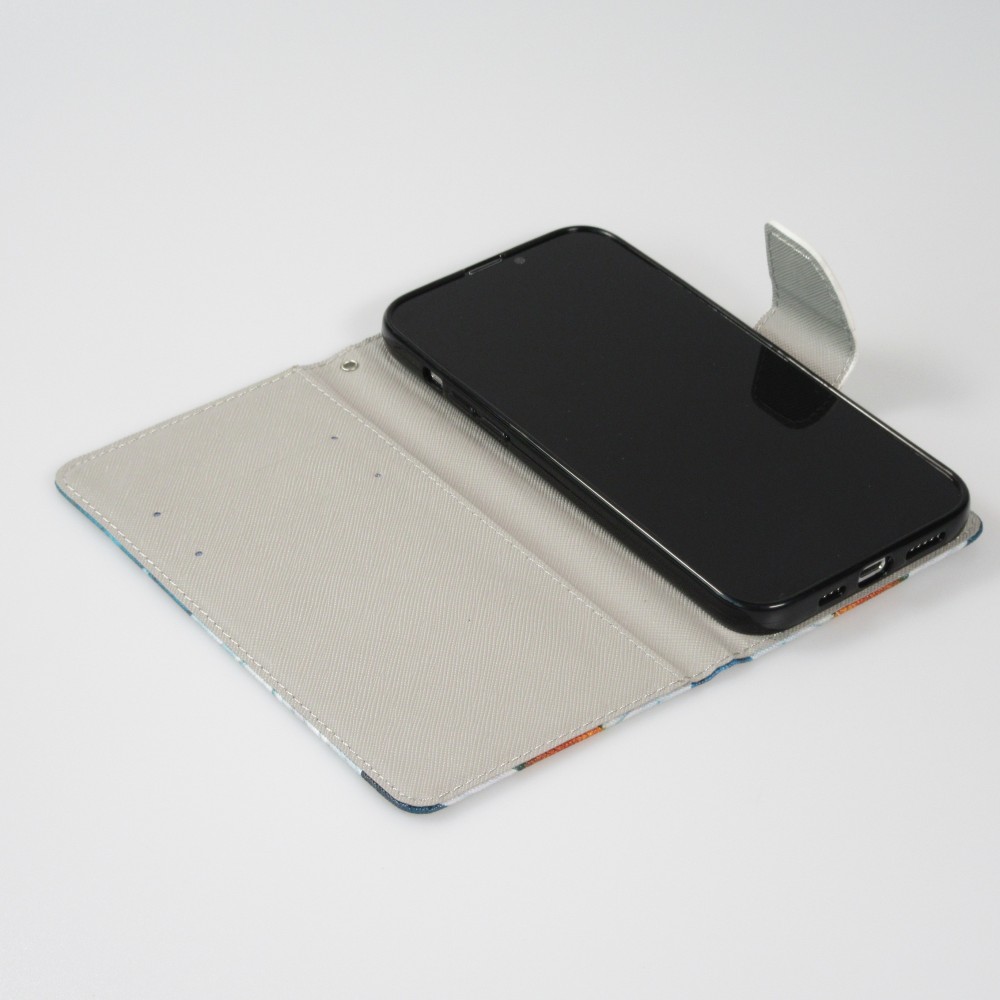 Fourre iPhone 12 / 12 Pro - Premium Wallet flip fermeture magnétique et porte-carte - marguerite - Bleu