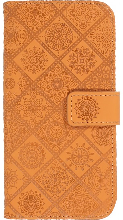 Fourre iPhone 13 Pro - Premium Flip Wallet caoutchouc motif oriental avec fermeture aimantée - Beige