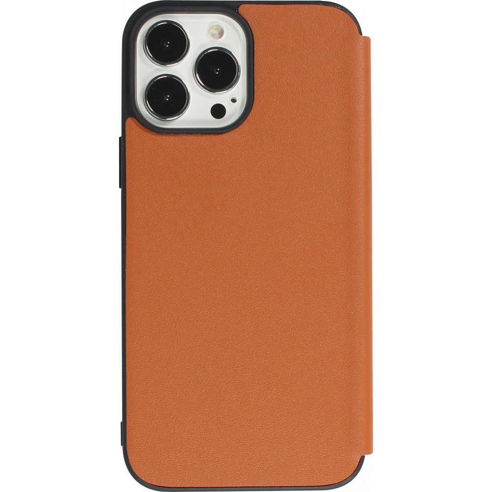 iPhone 13 Pro Max Case Hülle - Qialino Window Flip Echtleder - Braun